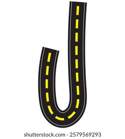 Winding road. Traveling along a curved highway. Background of the road to the horizon in perspective. Curvy asphalt empty line isolated vector concept. 