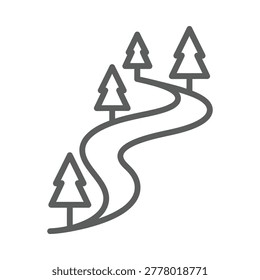 Winding road with trees icon line art white background adventure landscape