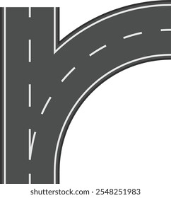 Winding road turning with clearly marked lane lines on a smooth asphalt surface, creating a sense of direction and movement