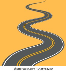 Winding road vector highway path long street asphalt isolated perspective road way journey illustration.