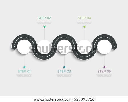 Winding road way location infographic template with a phased structure. Business circle template with options for brochure, diagram, workflow, timeline, web design. Vector EPS 10