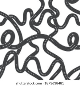 Winding Roads Seamless Pattern - Twisted Street Lines Isolated On White Background. Grey Intertwined Paths, Flat Vector Illustration.