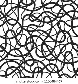 Winding, sinuous, twisting, distorted lines seamless pattern. Chaotic, messy crossing curves. Endless curved, deformed, bent, twirled stripes irregular tangled texture. Intricate, ornate background.