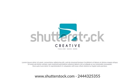Winding street road river logo design vector illustration.