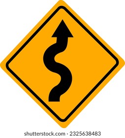 Winding traffic road sign. Replaceable vector design.
