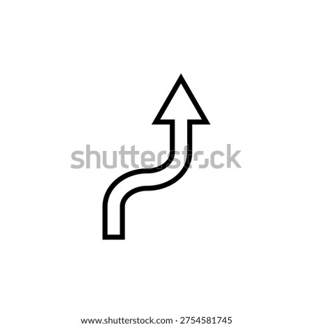 Winding wavy curved arrow. Outline linear vector icon and illustration on white background.