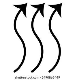Winding wavy curved arrows. Vector illustration. Thin wavy twisty arrows. eps 10