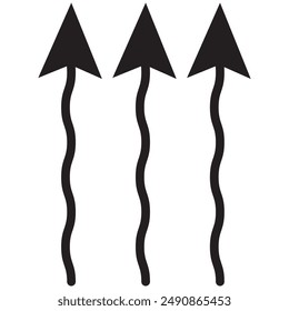Winding wavy curved arrows. Vector illustration. Thin wavy twisty arrows. eps 10
