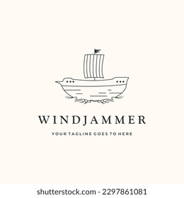 Logo der Linie windjammer, Vektorgrafik minimalistisches Design, antikes Design von Windjammer-Symbolen