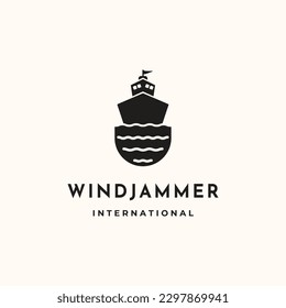 Vintage-Logo des Windjammer-Schiffes, minimalistisches Design der Vektorgrafik, authentisches Design des Windjammer-Logos