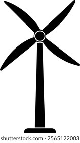 Windmil wind turbine silhouette isolated on white background. Compact wind sign vector illustration design