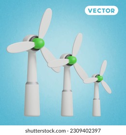 windmill 3D vector icon set, on a blue background
