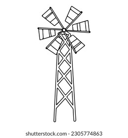 Windmill. Agricultural buildings. A set of items for the farm. Wind illustration isolated on white background.