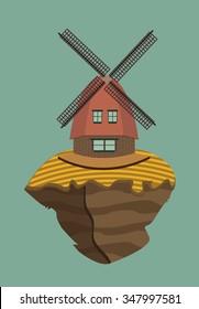 Windmill and arable land on a floating island