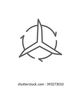 Windmill with arrows line icon.