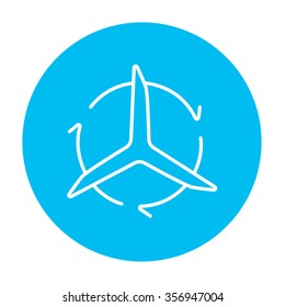 Windmill with arrows line icon for web, mobile and infographics. Vector white icon on the light blue circle isolated on white background.