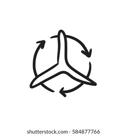 Windmill with arrows vector sketch icon isolated on background. Hand drawn Windmill with arrows icon. Windmill with arrows sketch icon for infographic, website or app.