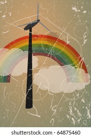 windmill in the background of the rainbow. vintage