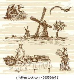 windmill and bakers products, hand drawn collection