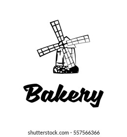 Windmill Baking Shop. vintage label. Vector Illustration Isolated On White Background