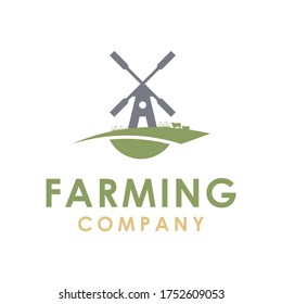 Windmill Barn Farm Field Nature Landscape logo design inspiration