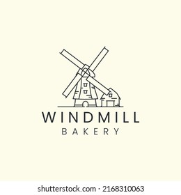 windmill and barn farm with linear style logo icon template design. bakery, electric, wheat, rice vector illustration