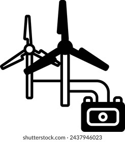 Windmill battery charger glyph and line vector illustration