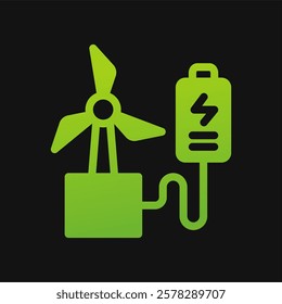 windmill and battery icon Glyph color, free energy, ecology, renewable and green energy concept. Solid with Gradient color icon.