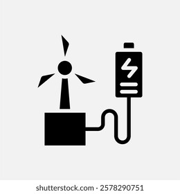 windmill and battery icon Glyph, free energy, ecology, renewable and green energy concept. Black and solid icon.