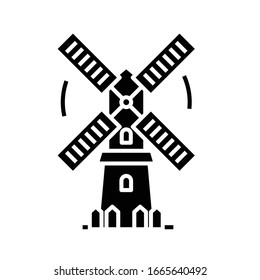 Windmill black icon, concept illustration, vector flat symbol, glyph sign.