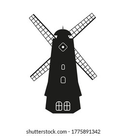 Windmill. Black isolated graphic icon isolated on a white background.