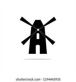 Windmill black line icon, on white background,, vector, illustration. 