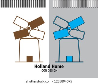Windmill black line icon,Vector illustration.EPS 10, mill icon flat design style with brown and white colors