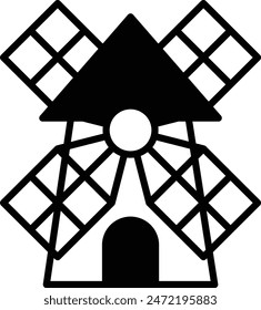 A windmill with a black and white color scheme. The windmill is a symbol of power and energy