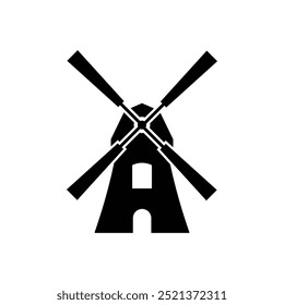 Windmill black and white flat vector icon design on white background