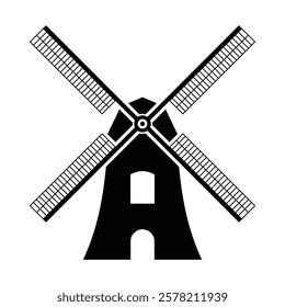 Windmill black and white flat vector icon and symbol design