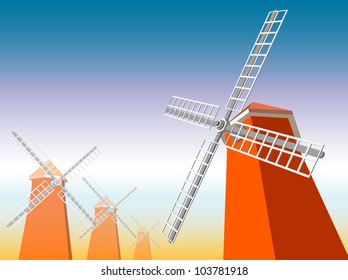 Windmill with blue clear sky in summer day , vector eps10