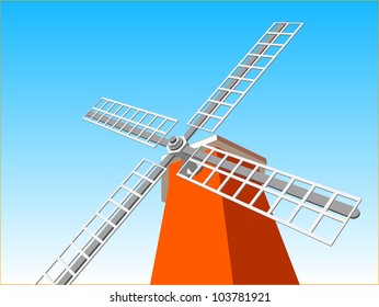 Windmill with blue clear sky in summer day , vector eps10