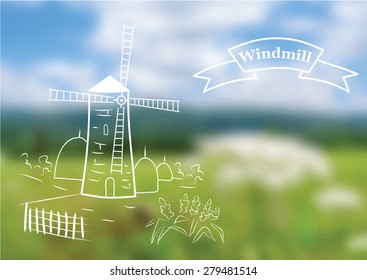 Windmill. Blurred background. Vector illustration - the countrys