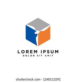 windmill box logo, cube pan icon. polygonal cube logo