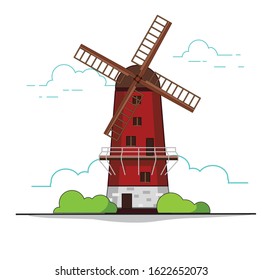 windmill building illustration. Flat Cartoon Style Suitable for Web Landing Page, Banner, Flyer, Sticker, Wallpaper, Card, Background