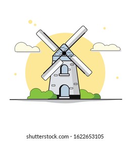windmill building illustration. Flat Cartoon Style Suitable for Web Landing Page, Banner, Flyer, Sticker, Wallpaper, Card, Background