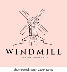 windmill building line art logo vector design illustration