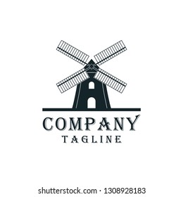 Windmill Building Netherlands Icon Design Vector Logo Inspiration Silhoutte