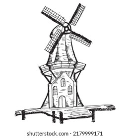 windmill building sketch drawing vector design