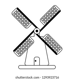 Windmill building symbol isolated black and white