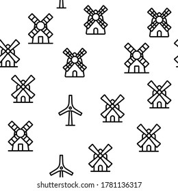 Windmill Building Vector Seamless Pattern Thin Line Illustration