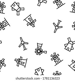 Windmill Building Vector Seamless Pattern Thin Line Illustration