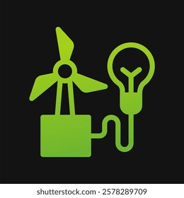 windmill and bulb lamp icon Glyph color, free energy, ecology, renewable and green energy concept. Solid with Gradient color icon.