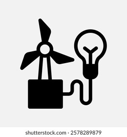 windmill and bulb lamp icon Semi solid, free energy, ecology, renewable and green energy concept. Black and semi solid icon.